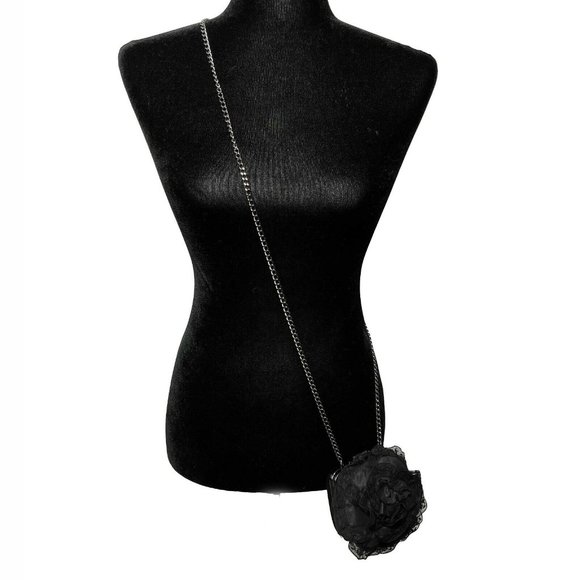 CHANEL- Small Camellia Box Frame Crossbody - Satin / Lace / Gun-metal Tone - Picture 8 of 12